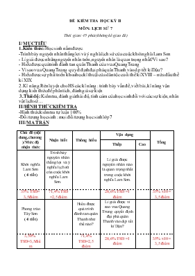 Đề kiểm tra học kỳ II môn lịch sử 7 thời gian 45 phút (không kể giao đề)